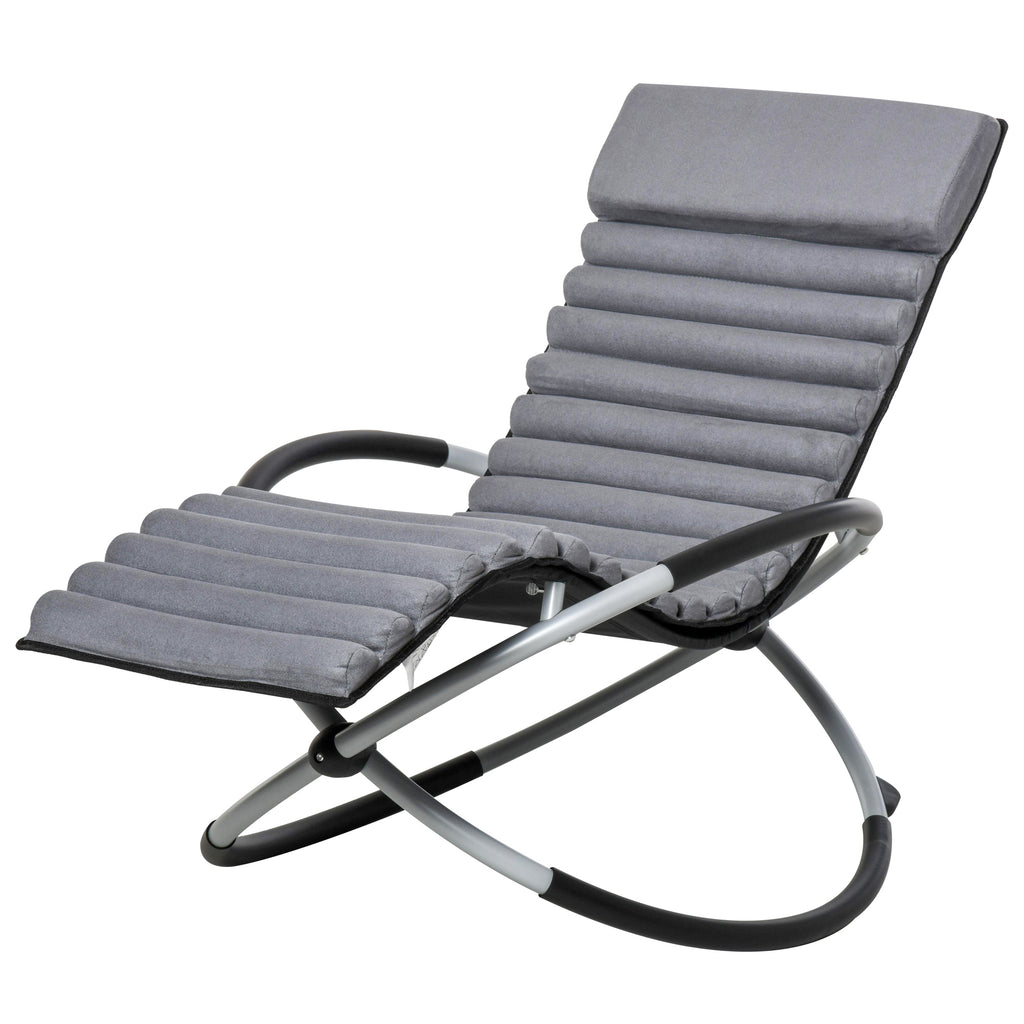 Chaise Longue à Bascule Pliable Rocking Chair avec Matelas revêtement Aspect Daim métal textilène Gris Noir
