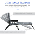 Bain de soleil pliable transat inclinable 6 positions avec matelas + accoudoirs acier polyester gris
