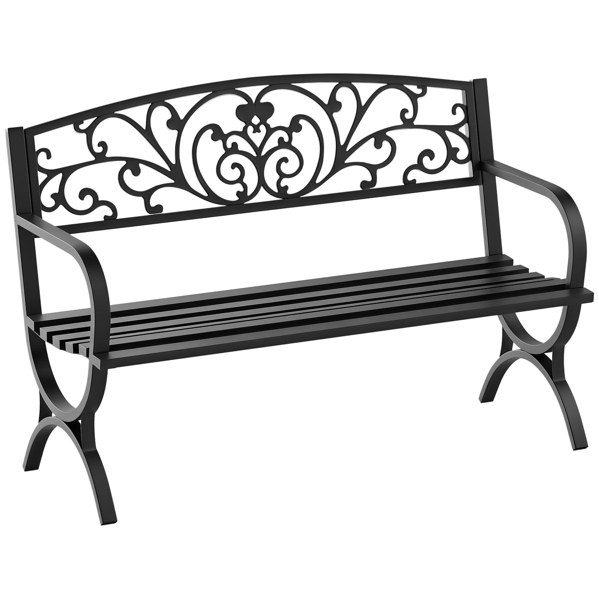 Banc de jardin terrasse en acier fonte noir 3 places 127 x 60 x 85 cm charge max 240 Kg