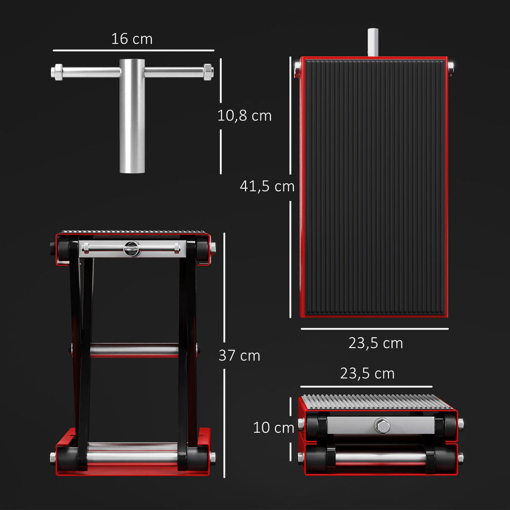 Cric de Moto à Ciseaux 500 kg, Hauteur de Levage 10-37 cm - Lève-Moto en Acier avec Plateforme Antidérapante - Béquille d'Atelier Tout-Terrain pour Entretien Atelier, Rouge