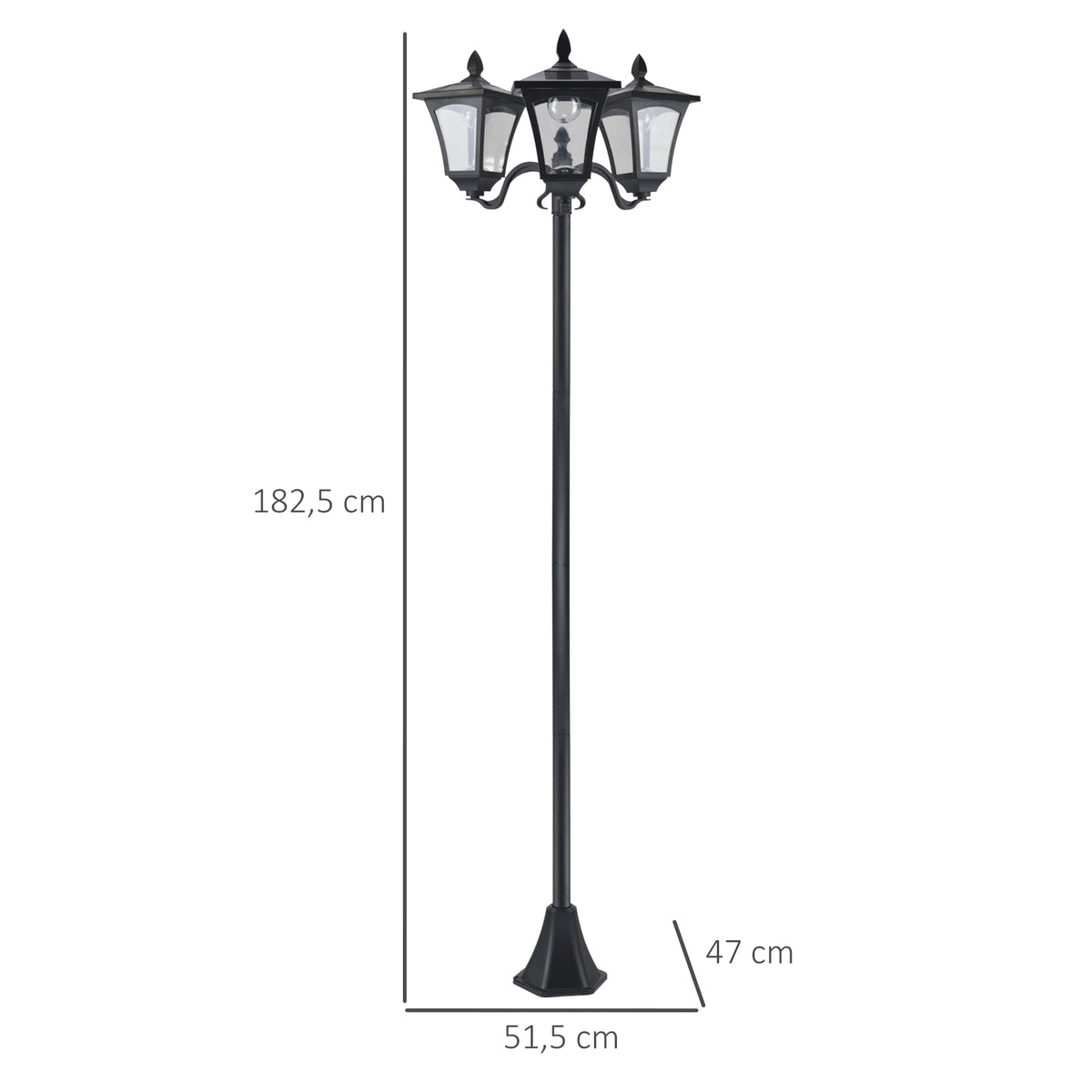 Lampadaire de jardin extérieur à LED solaire avec capteurs 3 abat-jours - H.182.5 cm - IP44