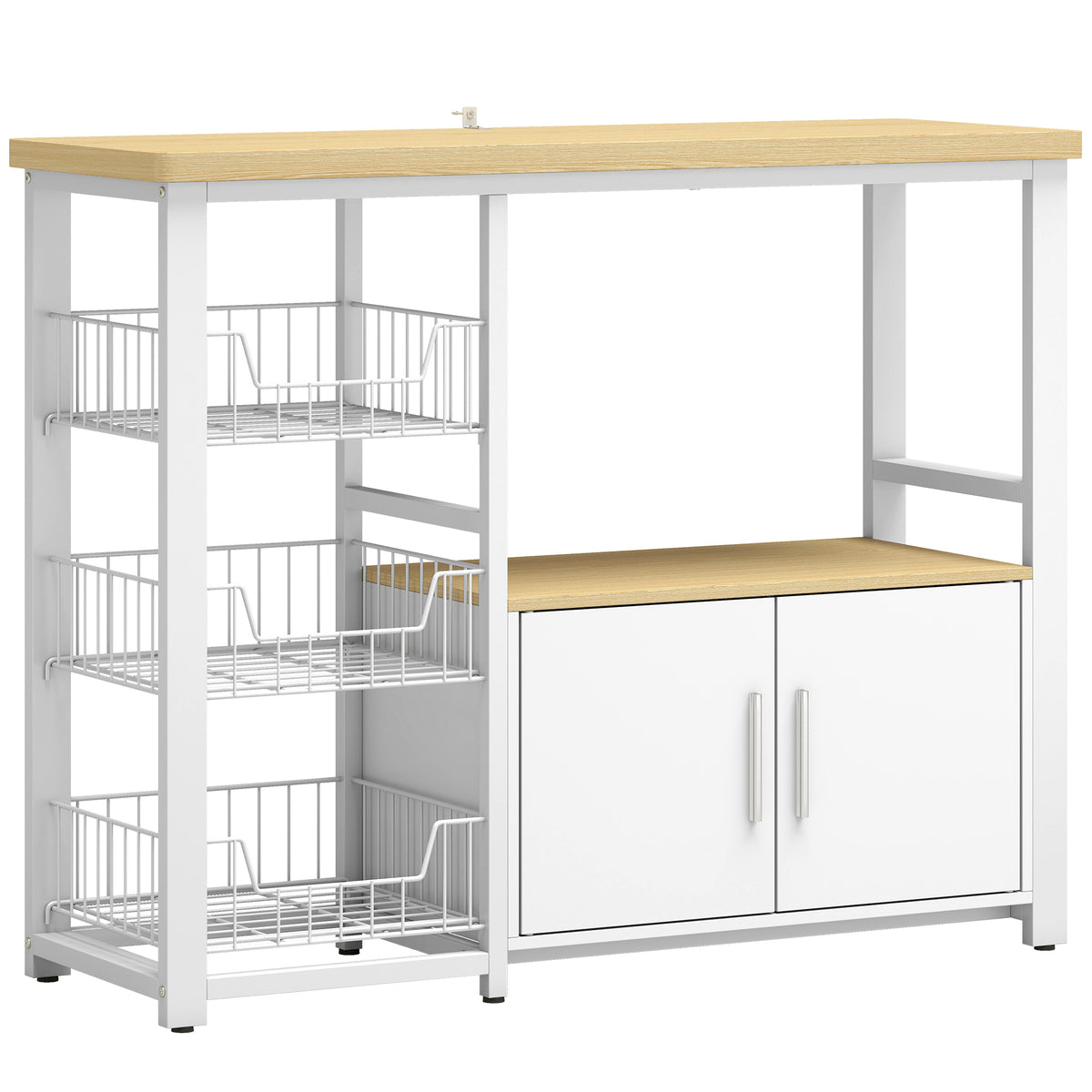 Étagère de rangement de cuisine avec paniers coulissants et placard, support micro-ondes, 100 x 35 x 80 cm, blanc