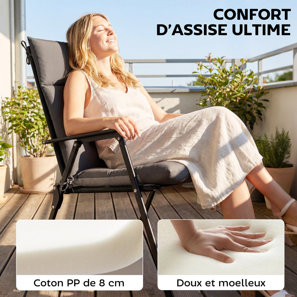 Lot de 4 coussins pour chaises de terrasse, résistants à l'eau, antidérapants, avec liens, 112x53cm, Gris Foncé
