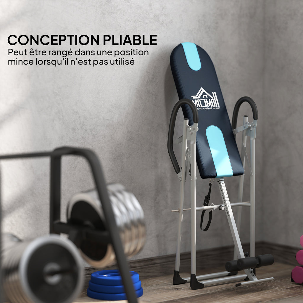 Table d'inversion de musculation pliable ceinture de sécurité réglable acier coloris argent noir