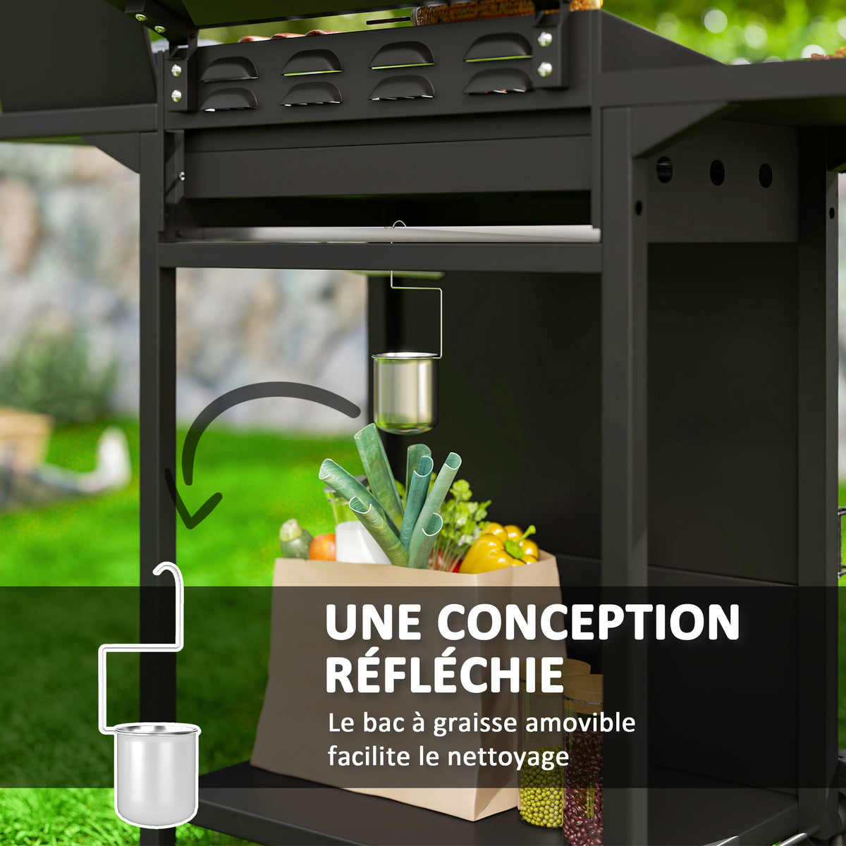 Barbecue gaz 3+1 brûleurs en acier, puissance 9,5 kW, barbecue de jardin 2 grilles étagères latérales, 2 roues, noir
