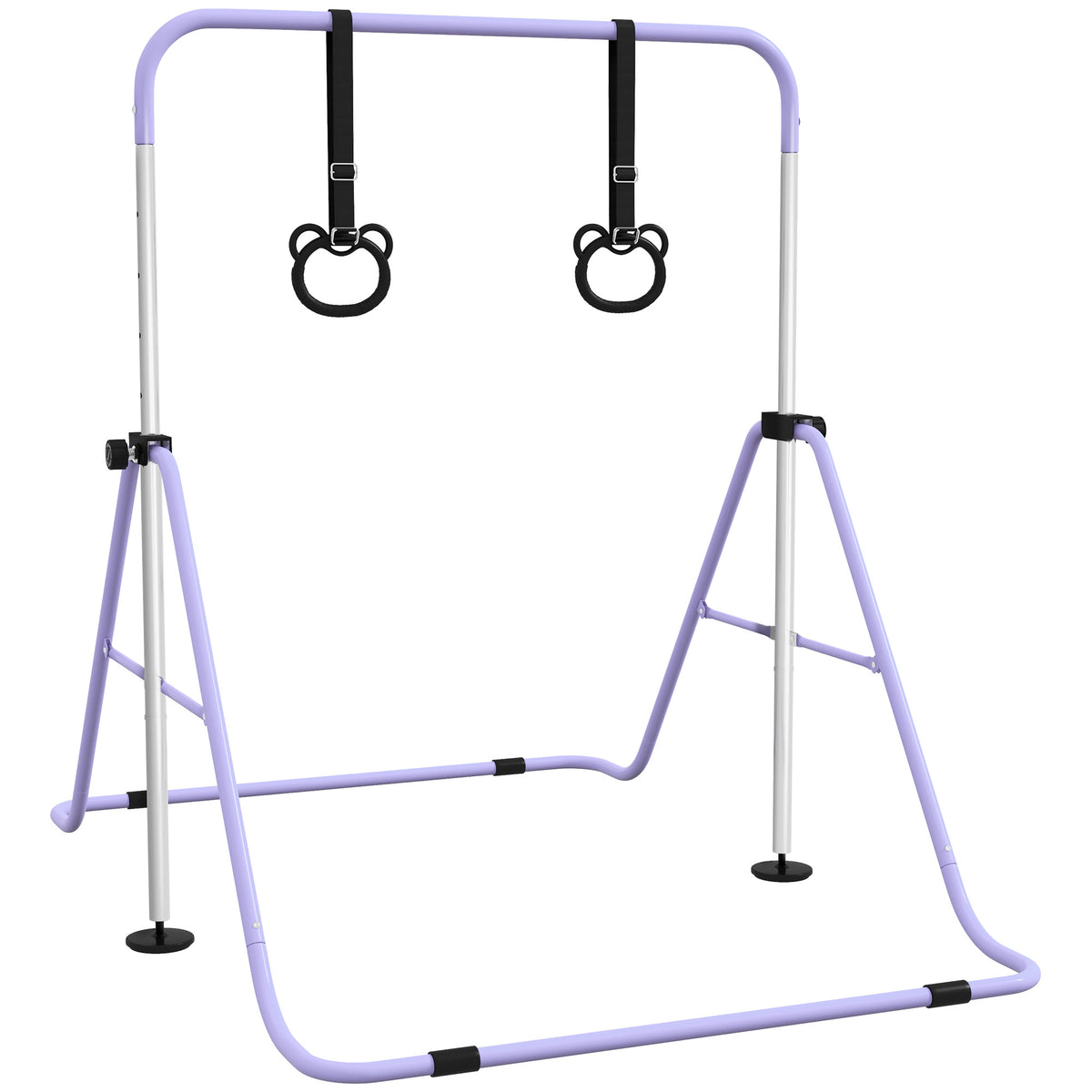 Barre de gymnastique pour enfants, barre horizontale pliable à hauteur réglable avec anneaux de gymnastique, violet