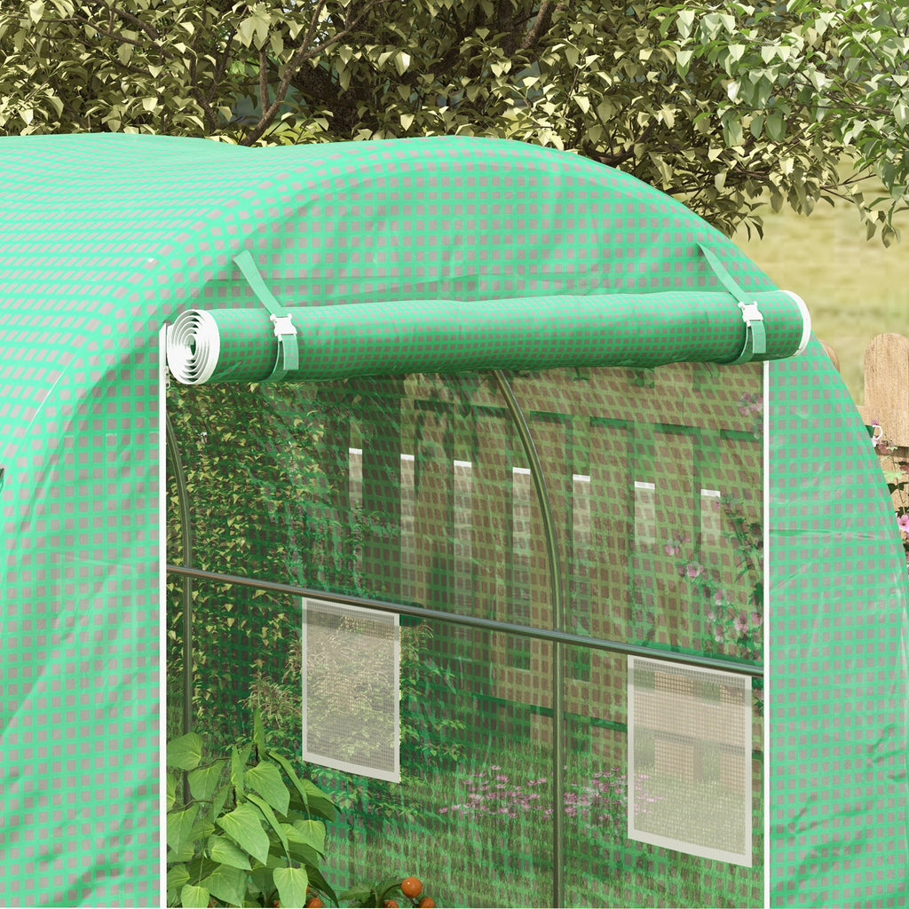 Serre de Jardin Tunnel Surface Sol 8 m² 4L x 2l x 2,05H m châssis Tubulaire Porte zippée 6 fenêtres enroulables vert