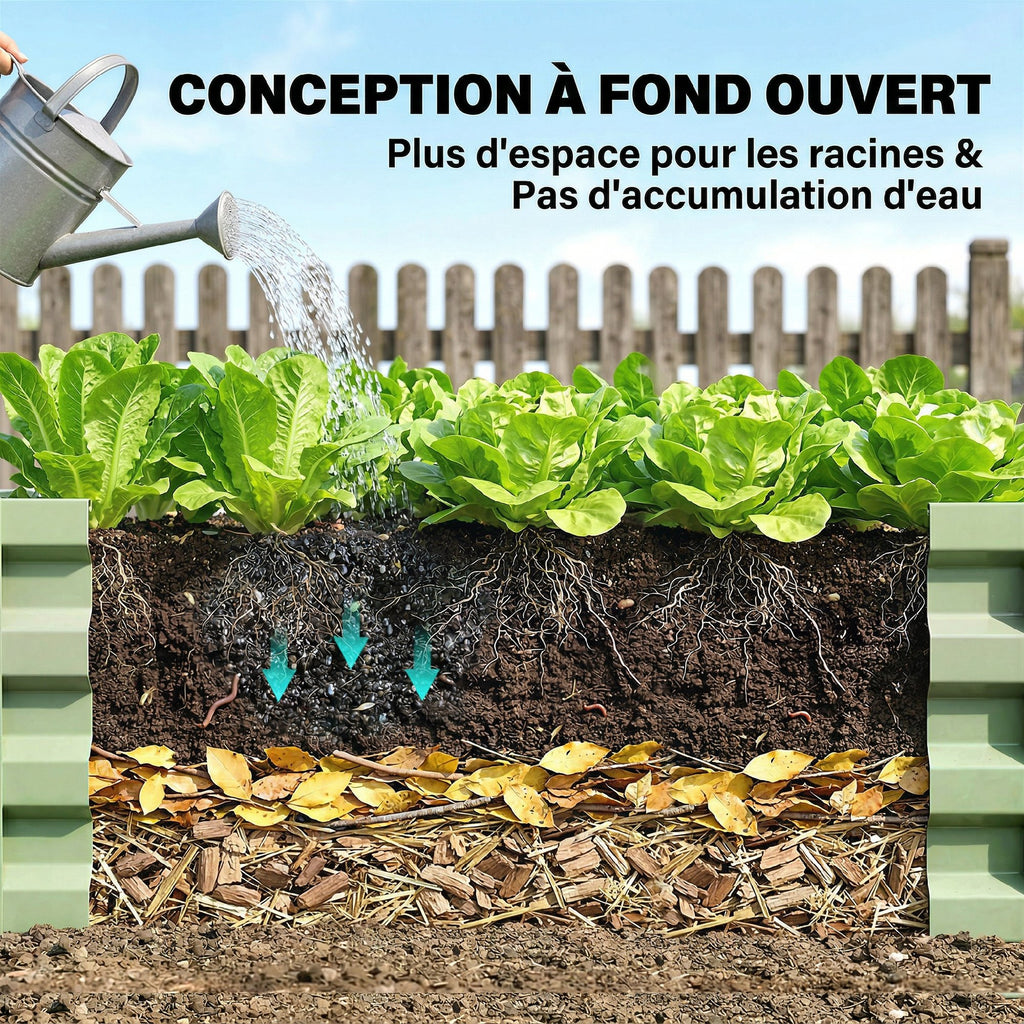 Carré Potager de Jardin Rectangulaire, Tôle d'Acier Ondulée, 120 x 60 x 30,5 cm, Vert