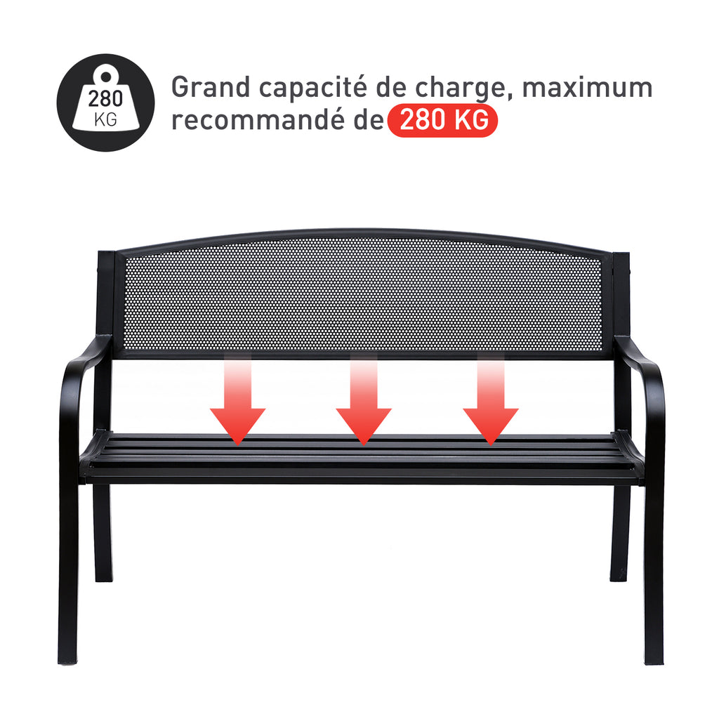 Banc 3 Places de Jardin terrasse Style Contemporain 127L x 60l x 87H cm métal époxy anticorrosion Noir