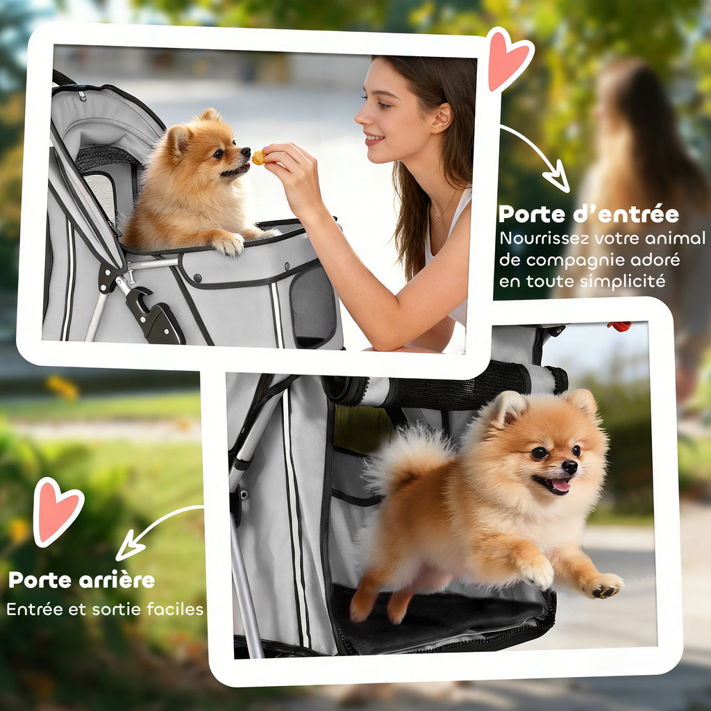 Poussette buggy pliable animaux chariot pliante chien chat porte-gobelet panier de rangement 77 x 44 x 102 cm gris