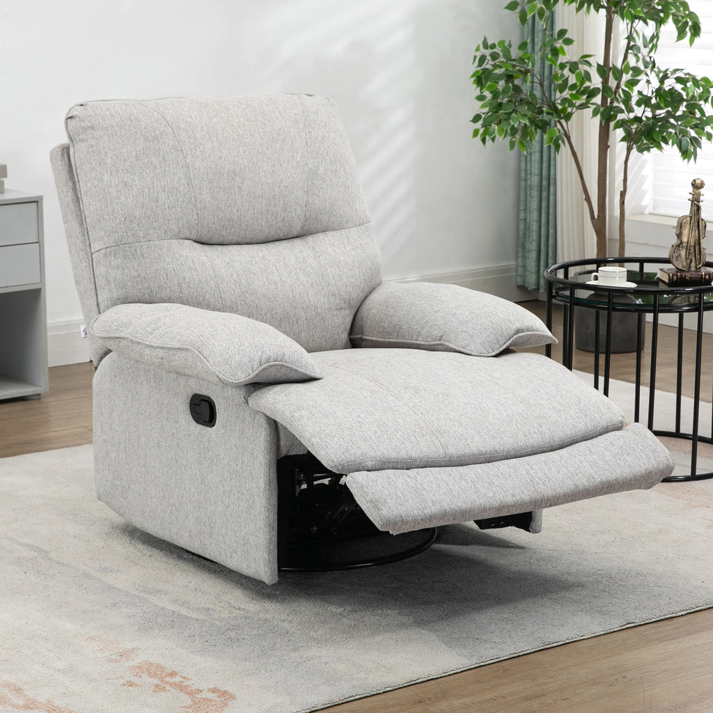 Fauteuil de relaxation inclinable manuellement avec repose-pied ajustable tissu aspect lin gris clair