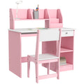 Bureau enfant avec chaise ergonomique avec clavier coulissant tiroir niches et étagères ouvertes 90 x 45 x 90 cm rose