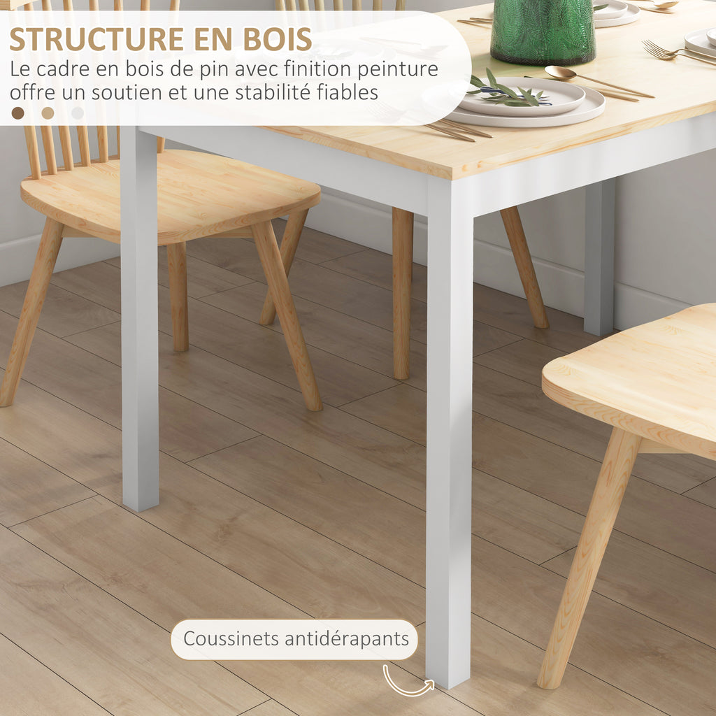 Table à manger table de cuisine structure en bois massif 4 personnes design vintage 120 cm naturel et blanc