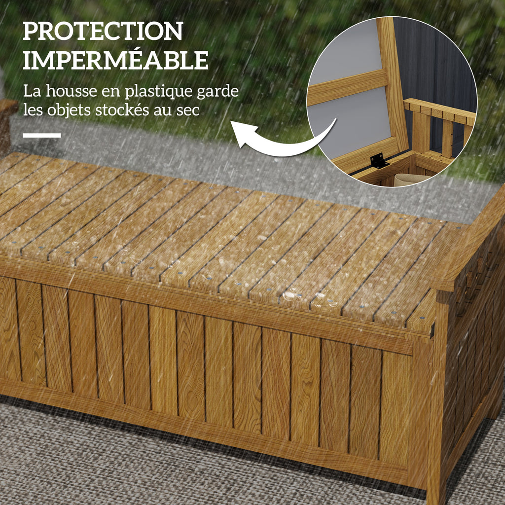 Banc de jardin 2 places en bois avec rangement de 151L banc d'extérieur avec accoudoirs 128,5 x 56 x 53,5 cm marron