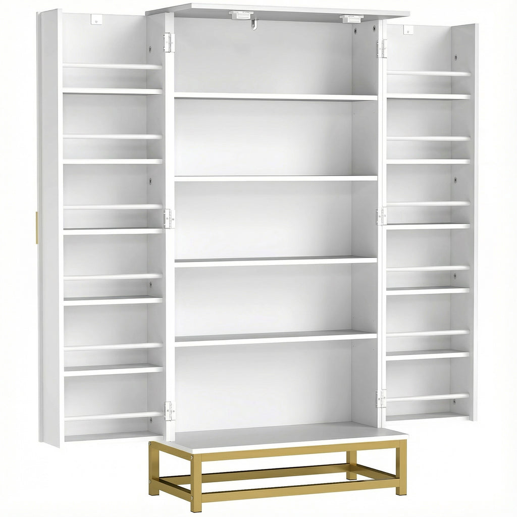 Armoire de cuisine meuble cuisine rangement avec 12 étagères à portes, étagères ajustables, 58x29x119,5cm, blanc