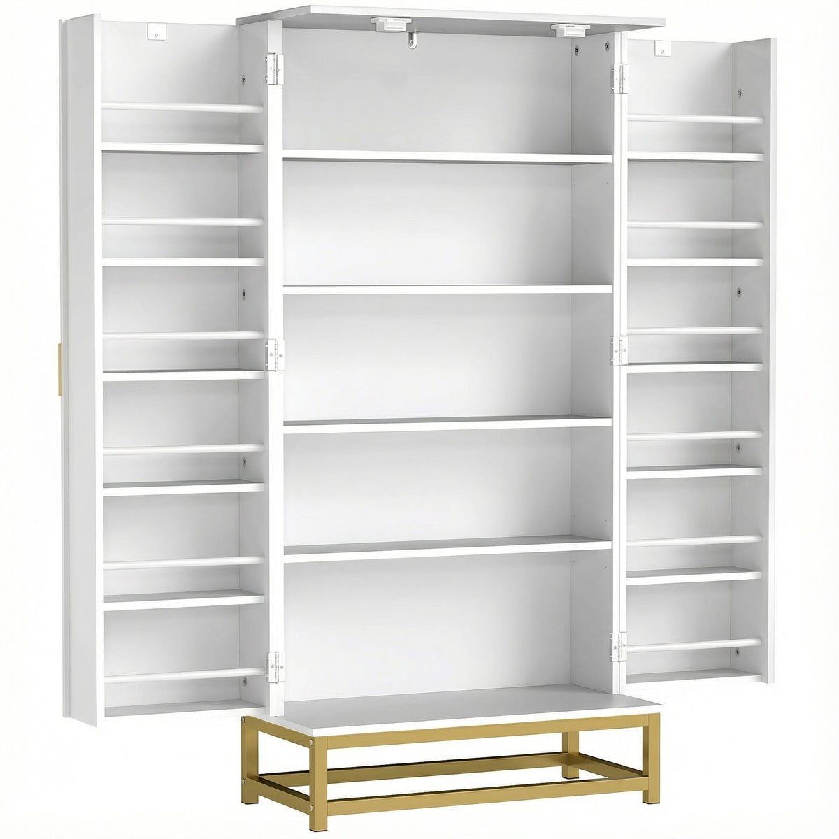 Armoire de cuisine meuble cuisine rangement avec 12 étagères à portes, étagères ajustables, 58x29x119,5cm, blanc