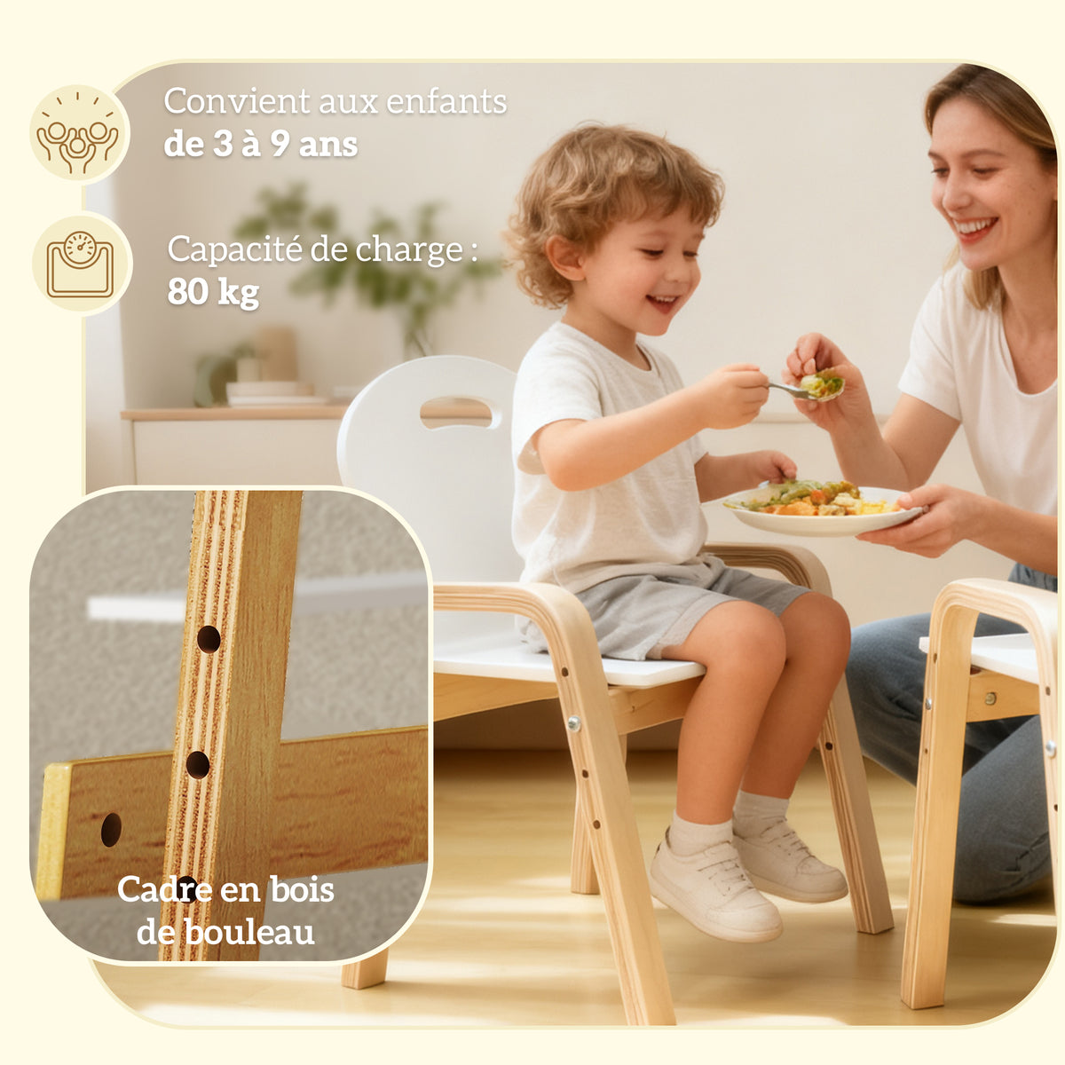 Lot de 2 chaises pour enfants réglables en hauteur fauteuil enfants en bois massif avec accoudoirs 39x34x61,5cm blanc