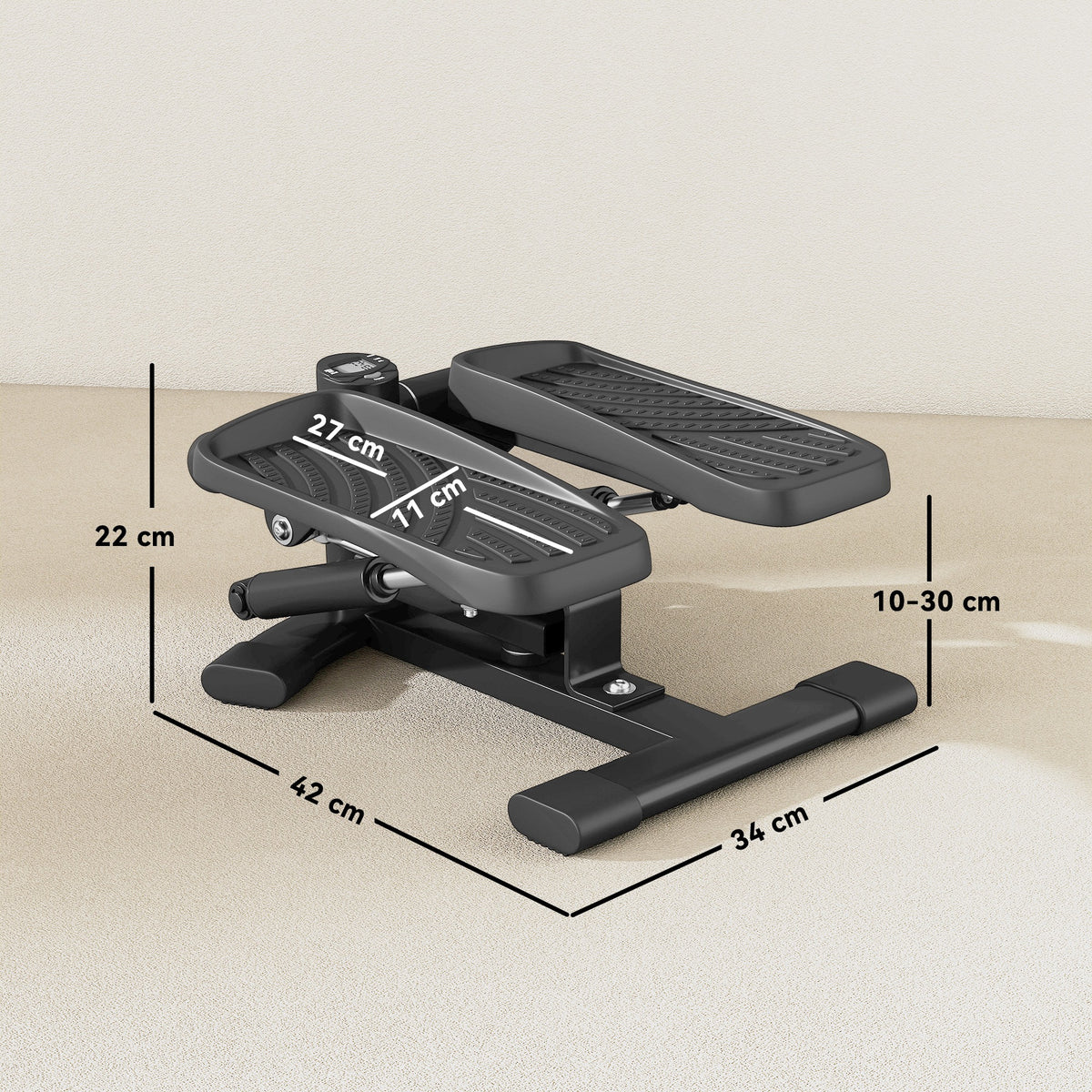 Mini stepper fitness disque de torsion de la taille 2 en 1 écran LCD, hauteur réglable, 100 kg, 42 x 34 x 22 cm, noir