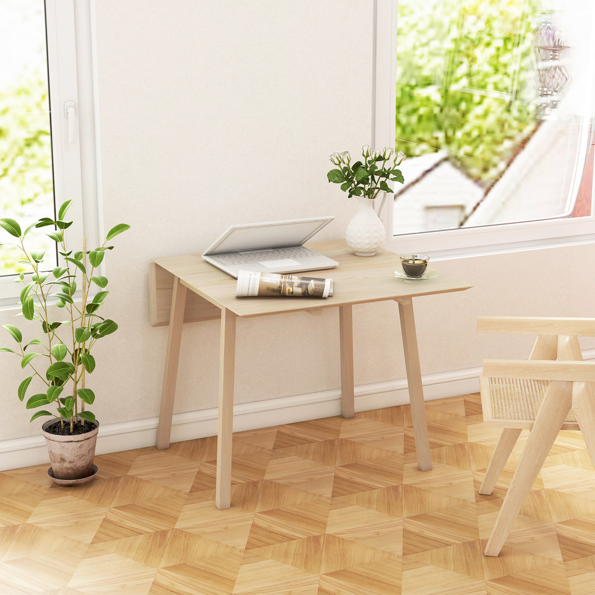 Table de cuisine pliable table à manger pliante avec plateau rabattable en bois pour 2 à 4 personnes bois naturel