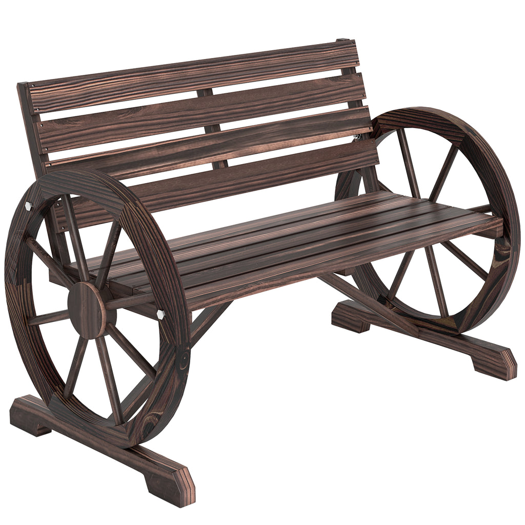 Banc de Jardin banc 3 places banc en bois Style Rustique Chic accoudoirs Roues Charette Bois Sapin traité carbonisation