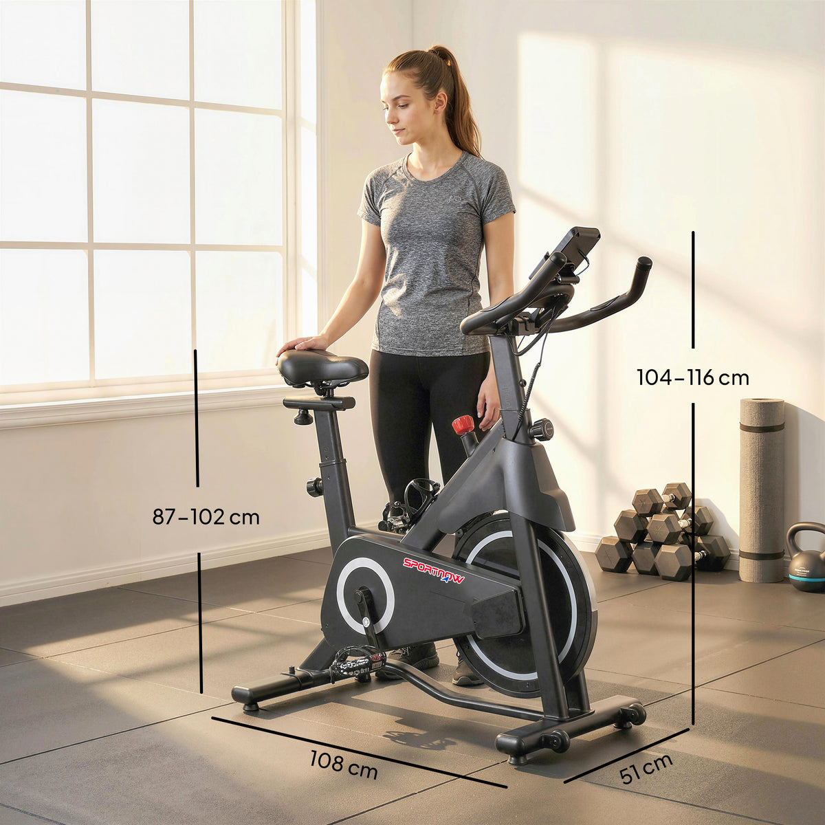 Vélo d'Appartement, Vélo d'Exercice, Résistance Magnétique Réglable, Écran LCD, Siège Confortable, 108x51x116cm, Blanc