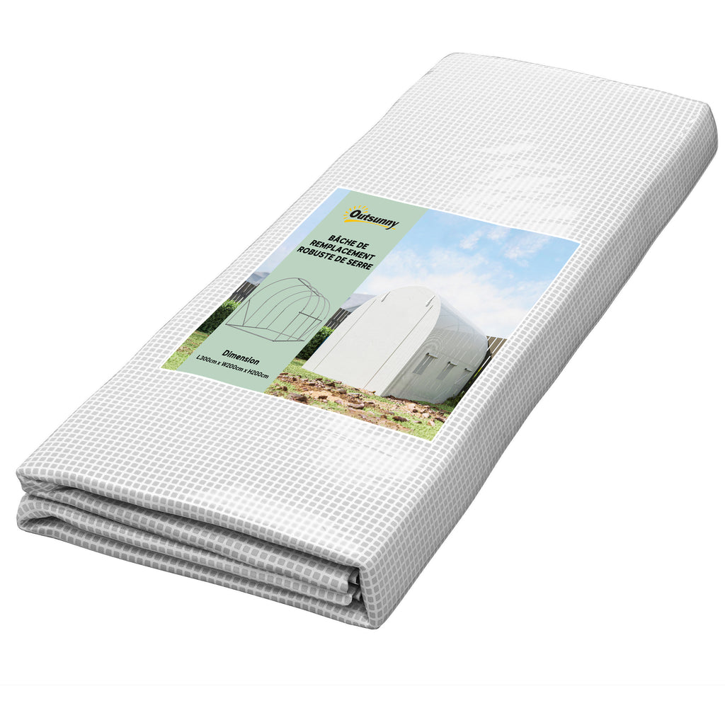 Bâche de Rechange Serre Tunnel 6 m², bâche PE Anti-UV imperméable 6 fenêtres + Porte Enroulable zippée Blanc