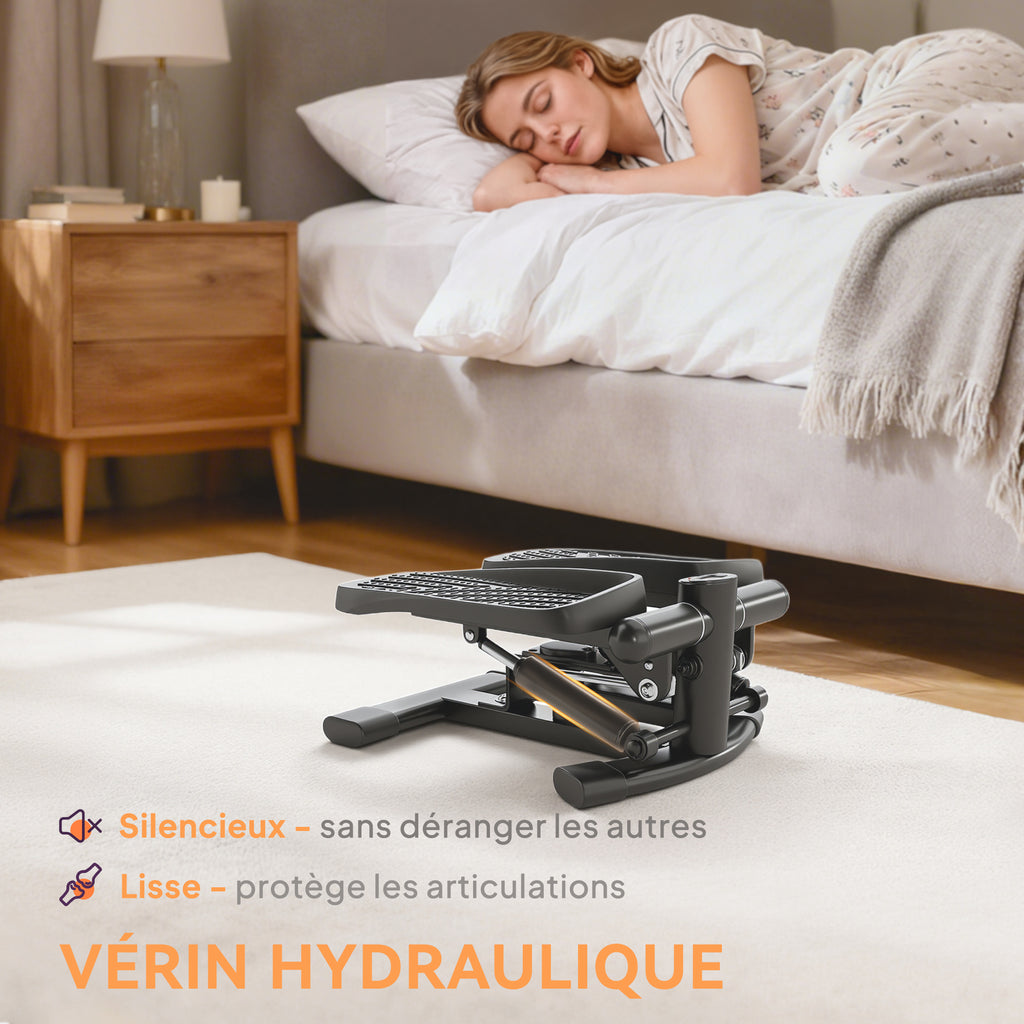 Mini stepper fitness disque de torsion de la taille 2 en 1 écran LCD, hauteur réglable, 100 kg, 42 x 34 x 22 cm, noir