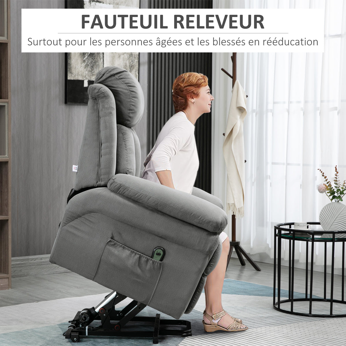 Fauteuil de Relaxation électrique Fauteuil releveur inclinable avec Repose-Pied Ajustable gris