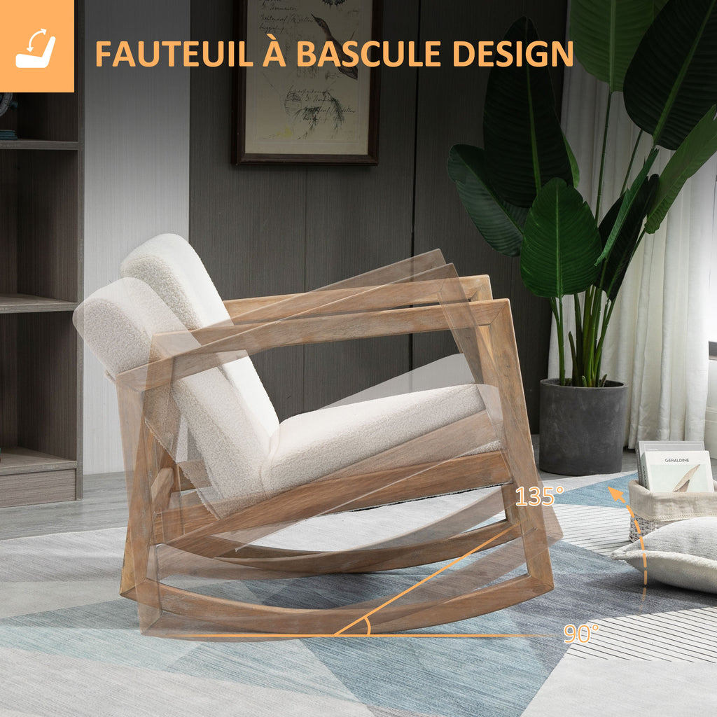 Fauteuil à bascule fauteuil allaitement rocking chair en tissu effet laine bouclée avec pieds en bois massif