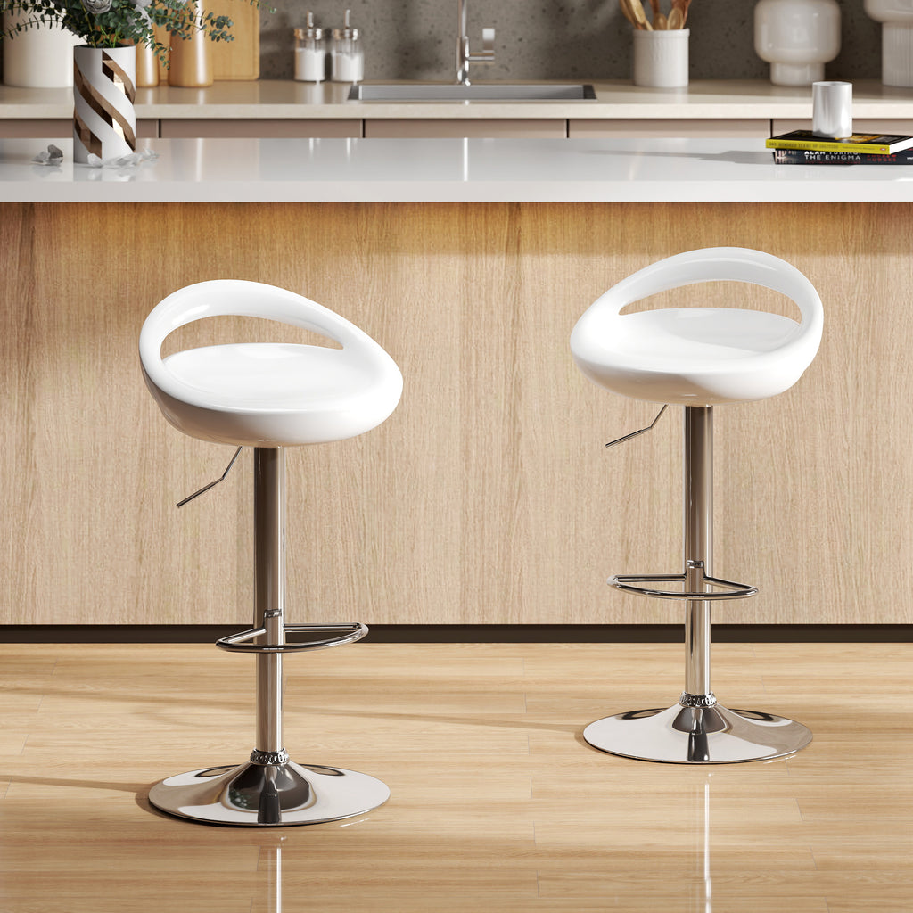 Lot de 2 tabourets de bar chaises de bar hauteur réglable dossier et repose-pieds pivotant à 360° 46x41x76-96cm blanc
