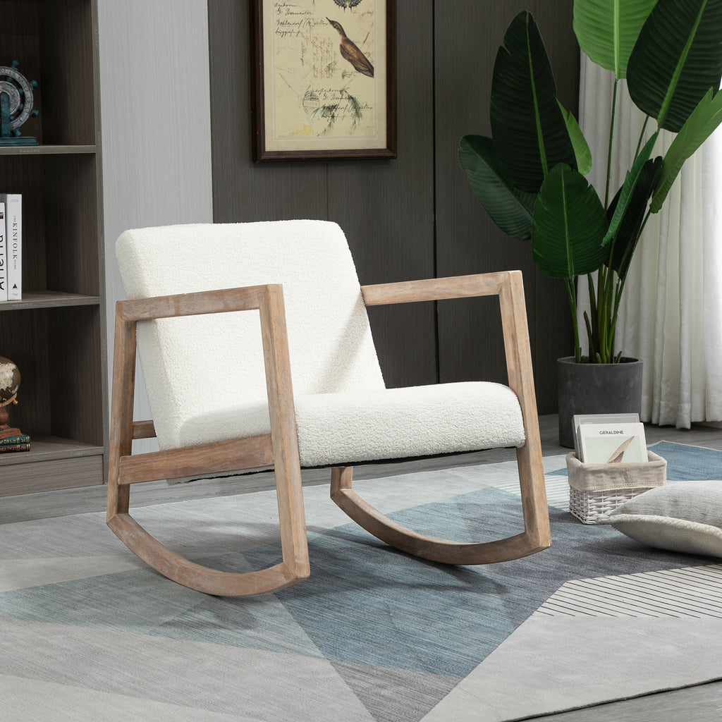 Fauteuil à bascule fauteuil allaitement rocking chair en tissu effet laine bouclée avec pieds en bois massif