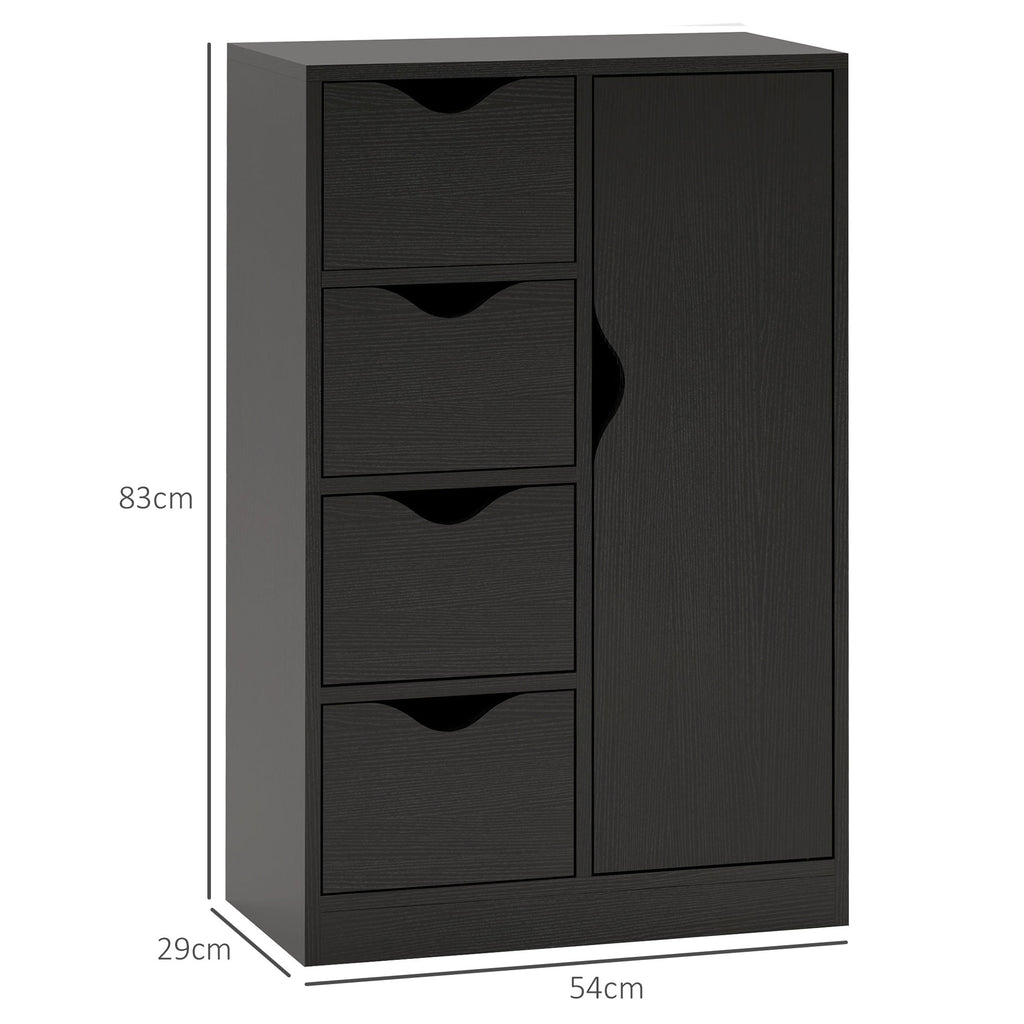Meuble de rangement buffet commode 1 placard et 4 tiroirs, en bois, pour salon, cuisine, entrée, salle à manger, noir
