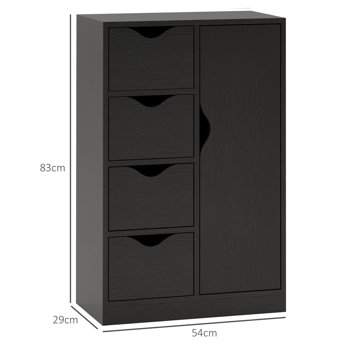 Meuble de rangement buffet commode 1 placard et 4 tiroirs, en bois, pour salon, cuisine, entrée, salle à manger, noir