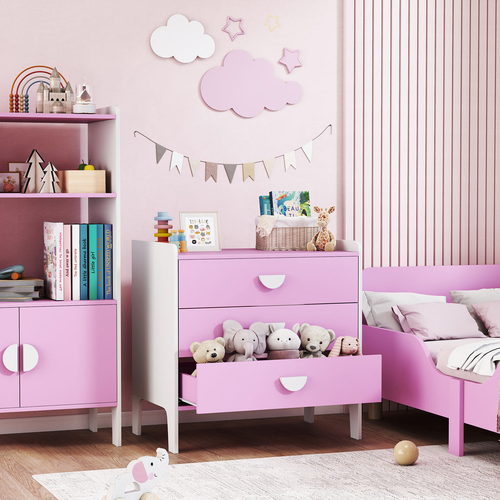 Commode pour enfants, commode rangement 3 tiroirs pour chambre d'enfant, crèche, salle de jeux, 60 x 40 x 60 cm, rose