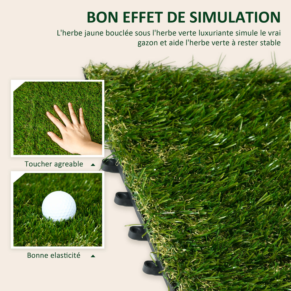 Gazon synthétique Artificiel Set de 10 Dalles Carreaux 30 x 30 cm épaisseur Confort 3,5 cm à emboîter Vert