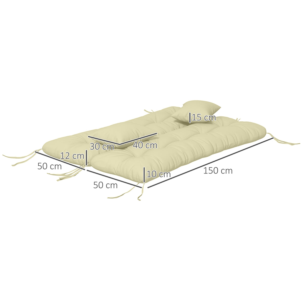 Ensemble de 4 coussins d'extérieur pour balancelle de jardin, 1 coussin d'assise coussins de dossier et 2 oreillers