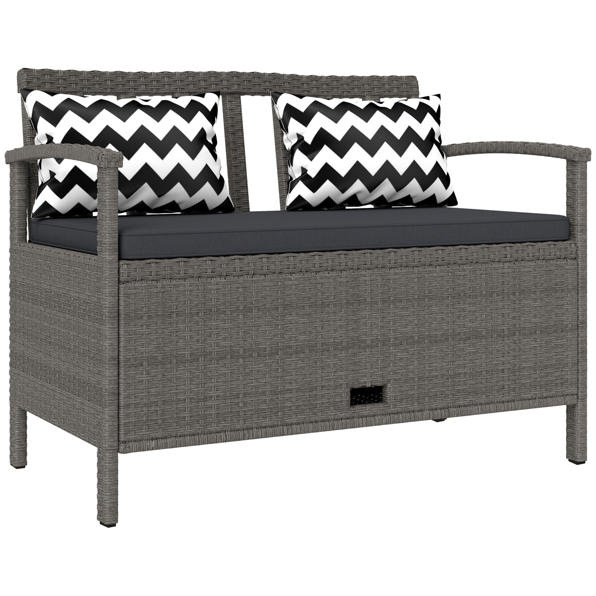 Banc extérieur jardin 2 places banc de rangement 160L en rotin PE avec coussin 2 oreillers 112 x 62 x 82 cm gris