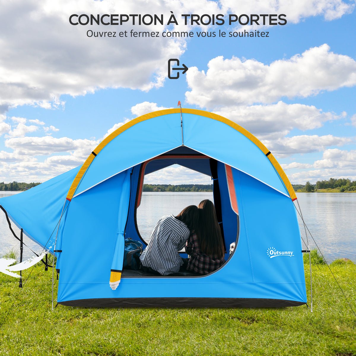Tente de voiture pour SUV hayon 5-6 personnes avec 3 portes, fenêtre en maille, pour trekking, randonnée, bleu et orange