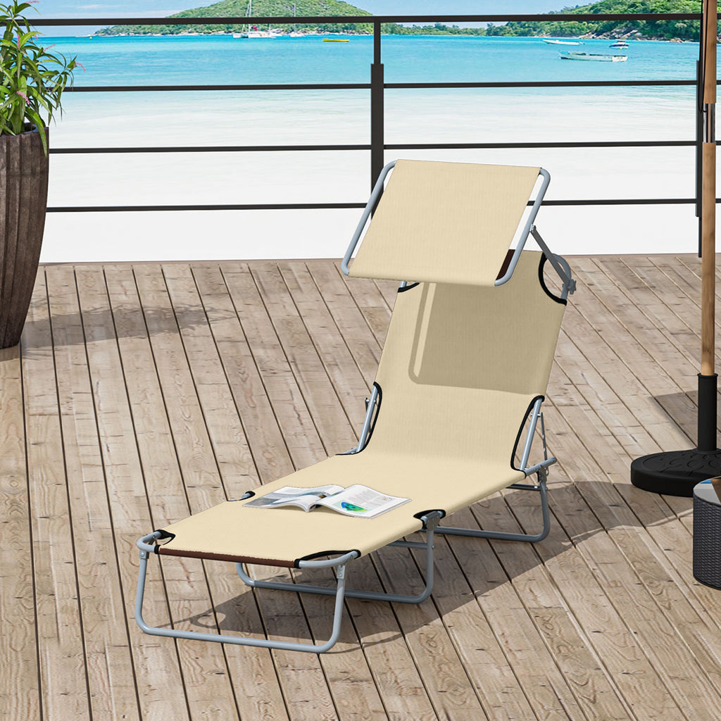 Transat Bain de Soleil Pliable Chaise Longue Pliante Dossier Inclinable Multi-positions et Pare-Soleil réglable