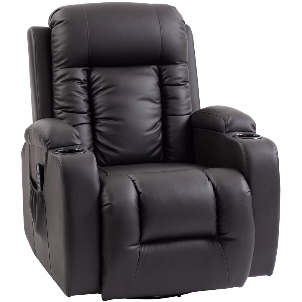 Fauteuil inclinable de massage et chauffage, fauteuil de relaxation, dossier réglable, pivotant 360°, 82x99x103cm, marron