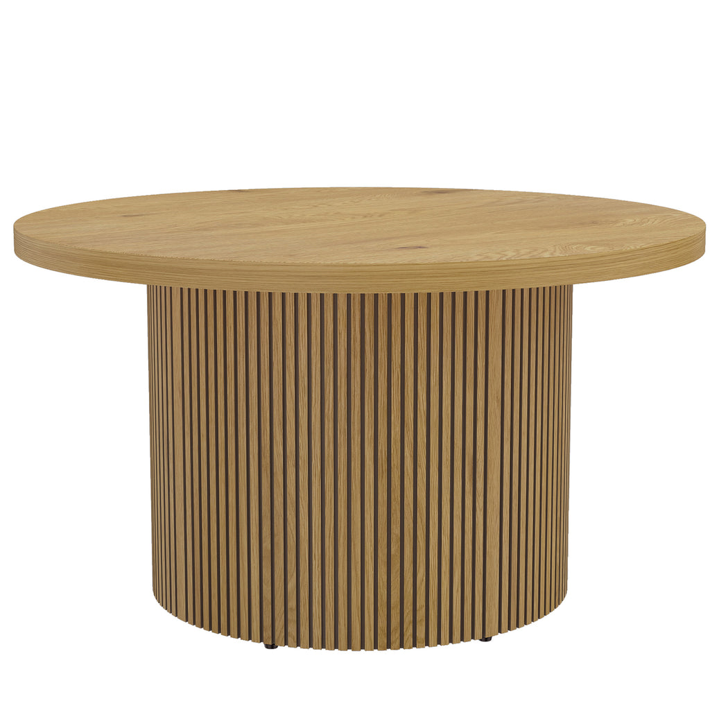 Table basse ronde en bois, table de salon avec piètement cannelé, style moderne, effet bois naturel