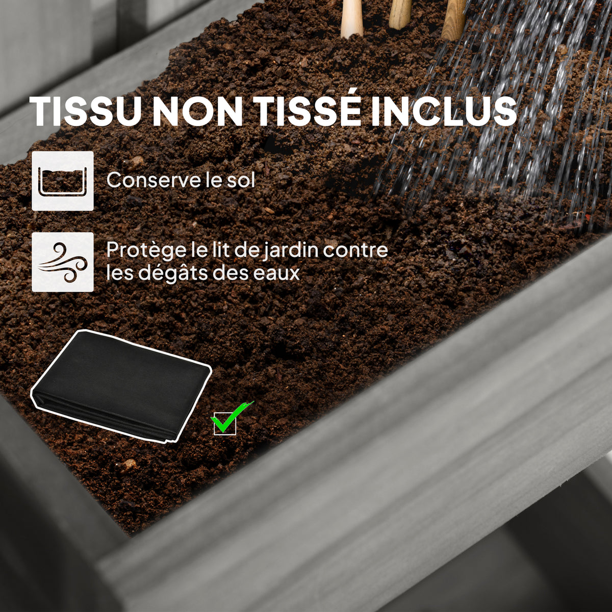 Jardinière murale potager avec 3 bacs en bois massif amovibles, tissu non tissé, 60 x 16 x 80 cm gris