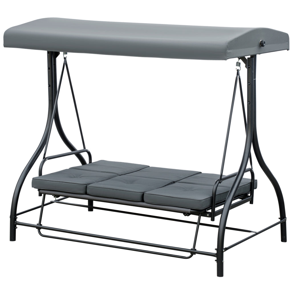 Balancelle de Jardin 3 Places Convertible Inclinaison Toit réglable Matelas Grand Confort Rembourrage 7 cm fourni