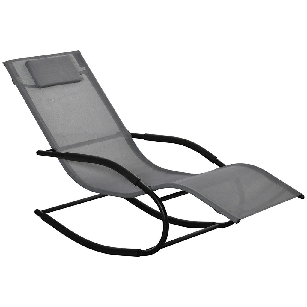 Chaise longue à bascule rocking chair ergonomique avec tétière accoudoirs métal galvanisé textilène Gris
