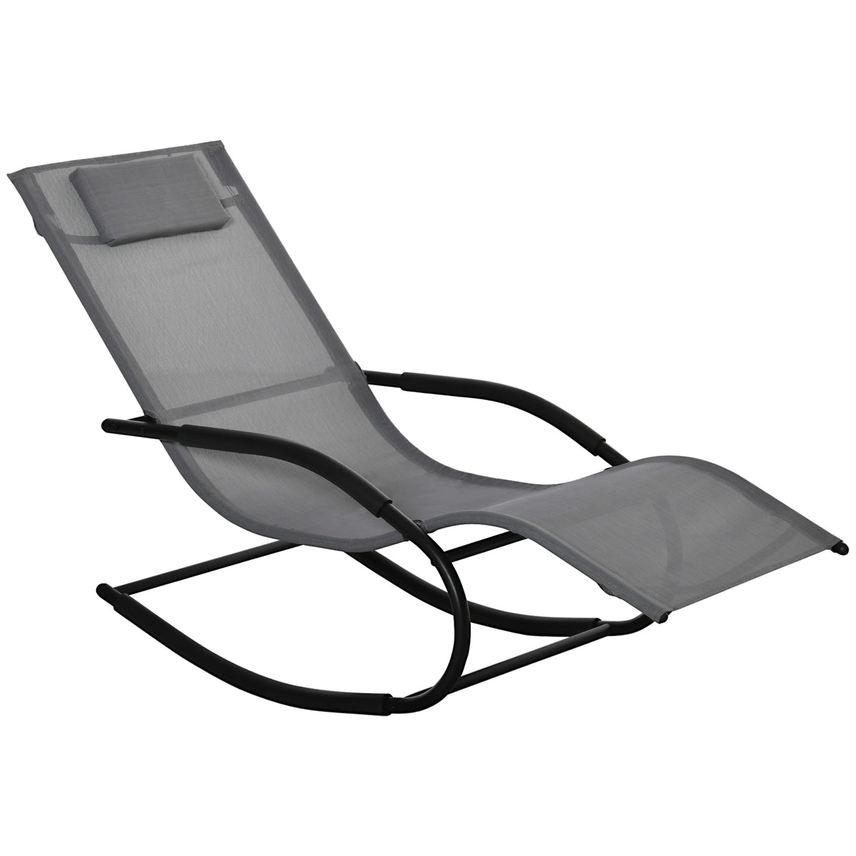Chaise longue à bascule rocking chair ergonomique avec tétière accoudoirs métal galvanisé textilène Gris