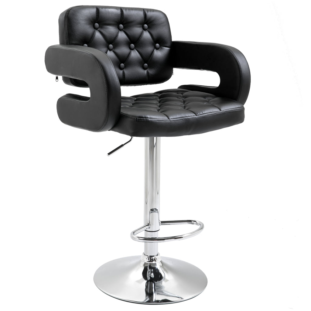 Tabouret de bar pivotant chaise de bar réglable en hauteur avec dossier repose-pieds et accoudoirs 61x50x93-113cm noir