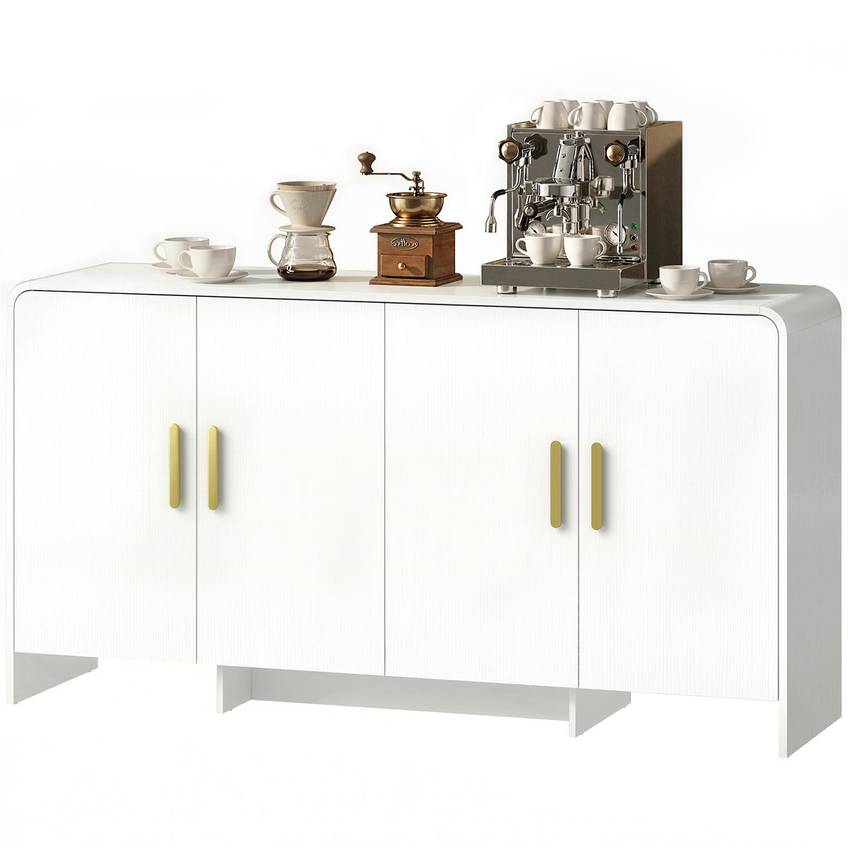 Buffet de Cuisine avec 4 Étageres 4 Portes à Fermeture Douce Meuble TV pour 183 cm 152x40x80 cm Blanc