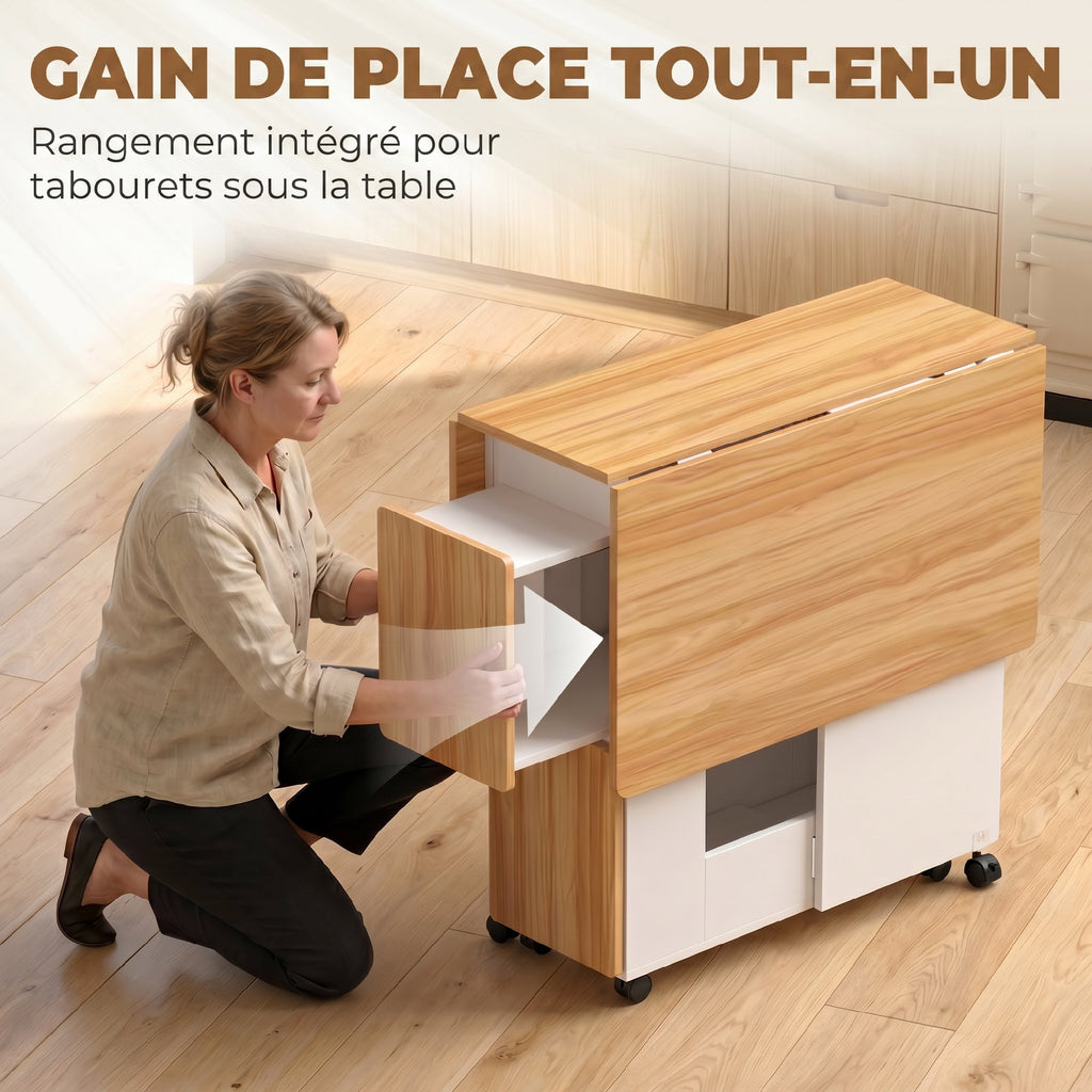 Ensemble table salle à manger pliante avec 4 chaises, table de cuisine avec chaises pour 4 personnes, roulettes, chêne