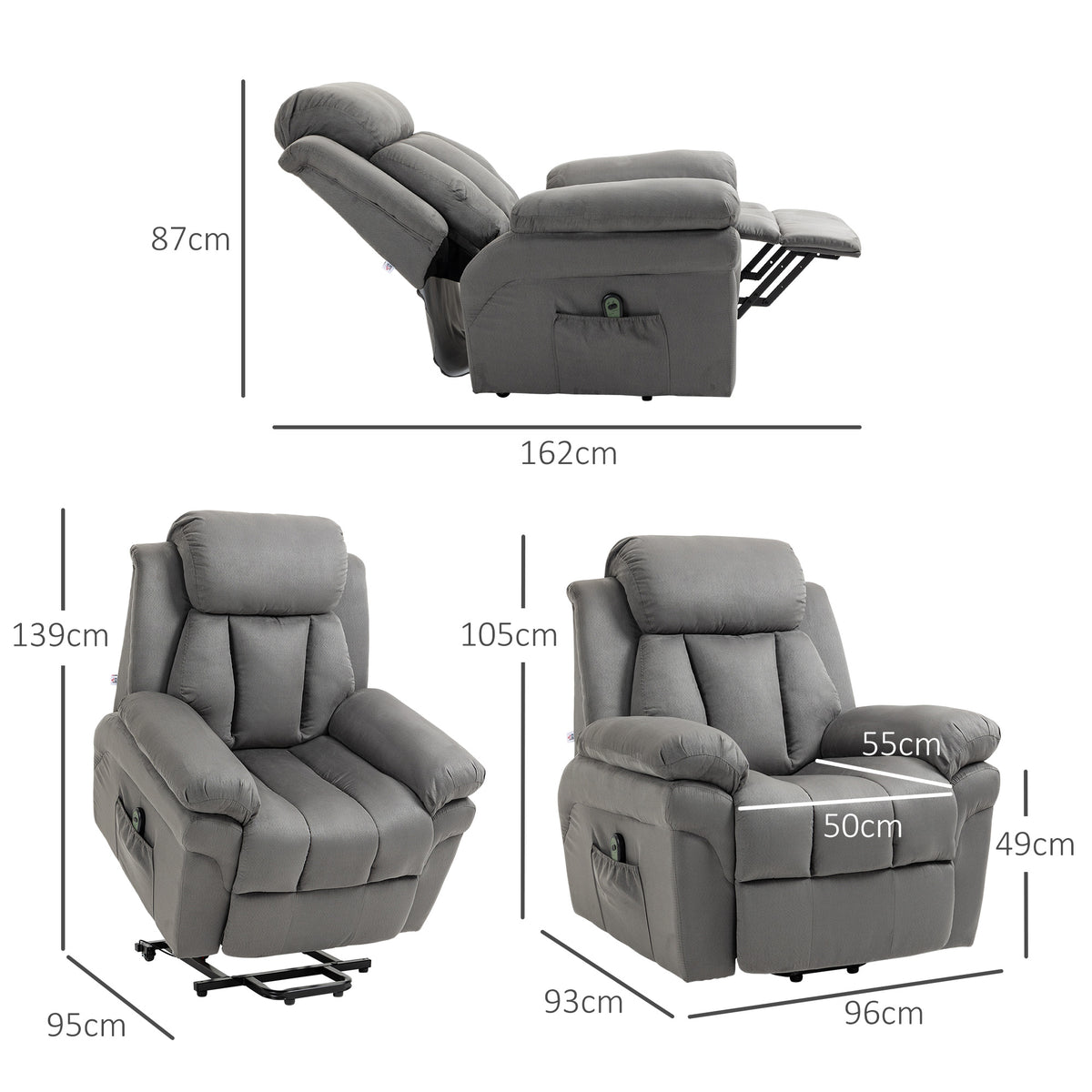 Fauteuil de Relaxation électrique Fauteuil releveur inclinable avec Repose-Pied Ajustable gris