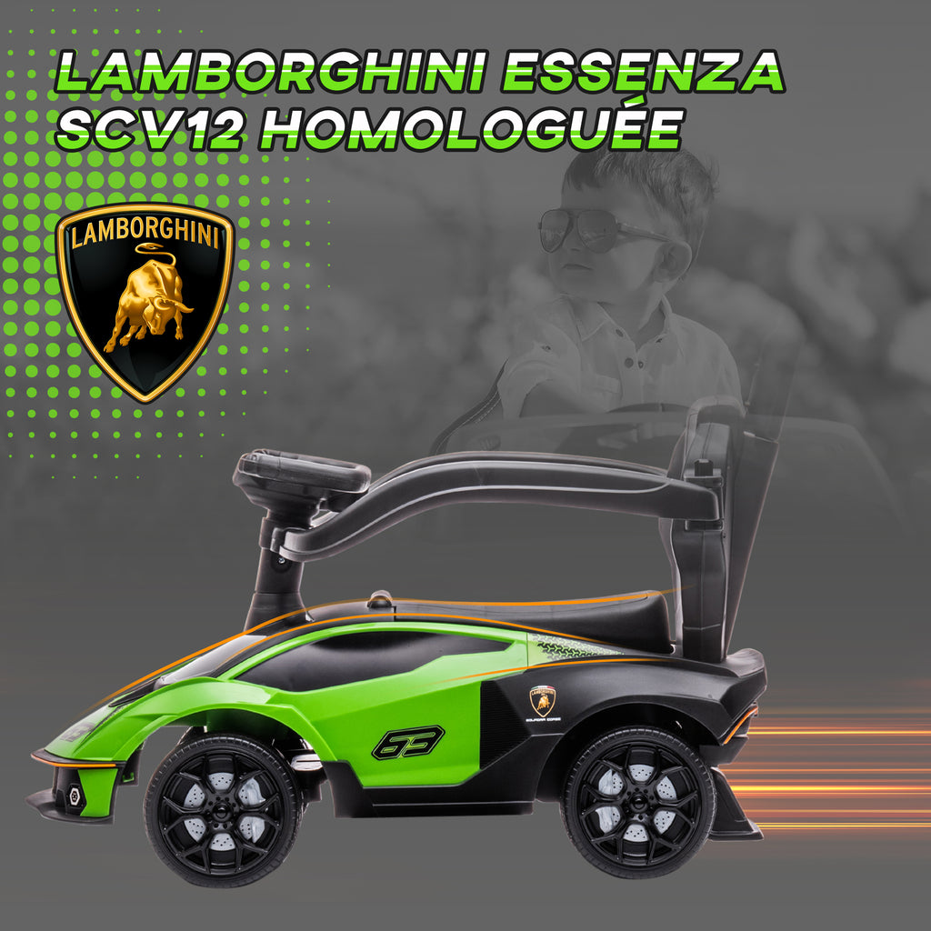 Voiture à pousser pour enfants porteur enfants 1 à 3 ans multi-équipée avec poignée de poussée, klaxon et volant, vert